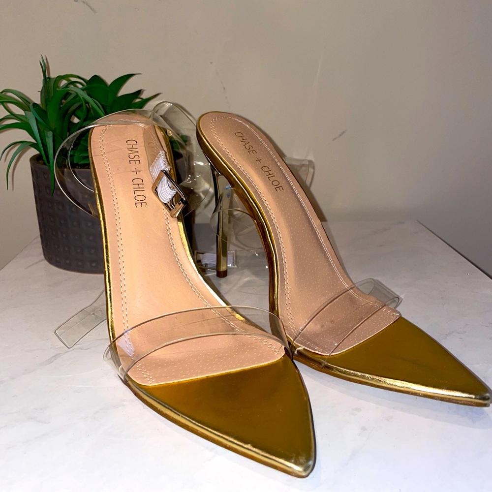 Gold Super Cute, Clear Strap Pumps